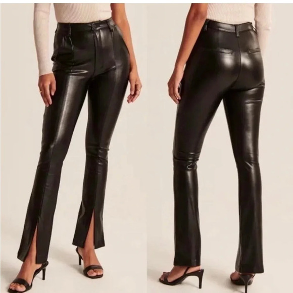 Abercrombie & Fitch Ultra High Rise Split Hem Faux Leather Pants Jeans Size 12 - Picture 1 of 7